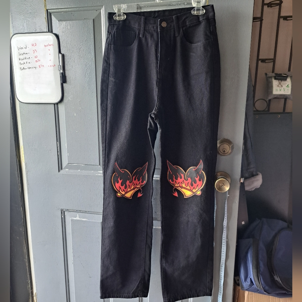 Shein Women's Devil Flaming Heart 90s inspired Jeans sz XS
